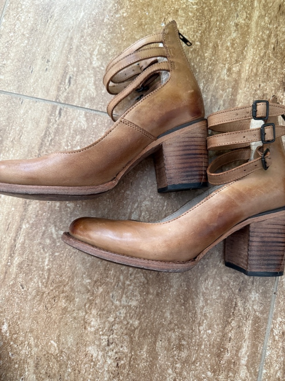 freebird Brown Leather Ankle-Strap Heels - Picture 4 of 8
